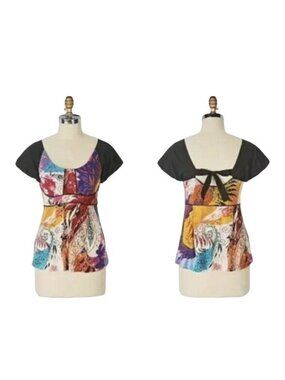 Ric Rac Anthropologie Anthro Blouse Top XS Floral Print Tie Back Big Island